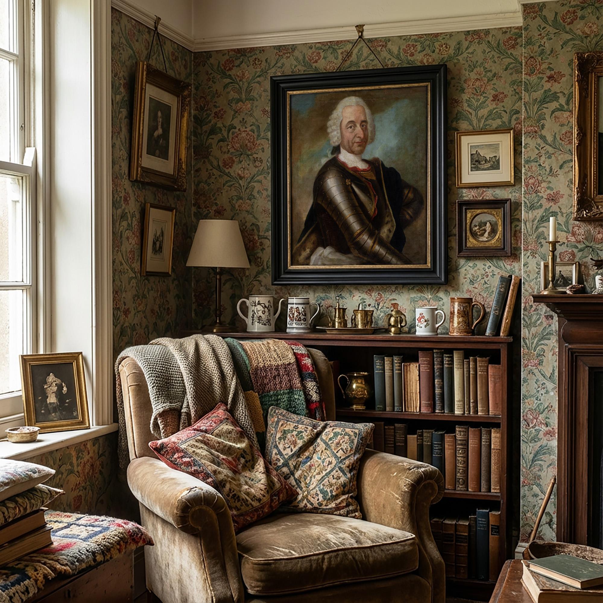 École allemande du milieu du XVIIIe siècle, portrait d'un aristocrate en armure - Painting de Unknown