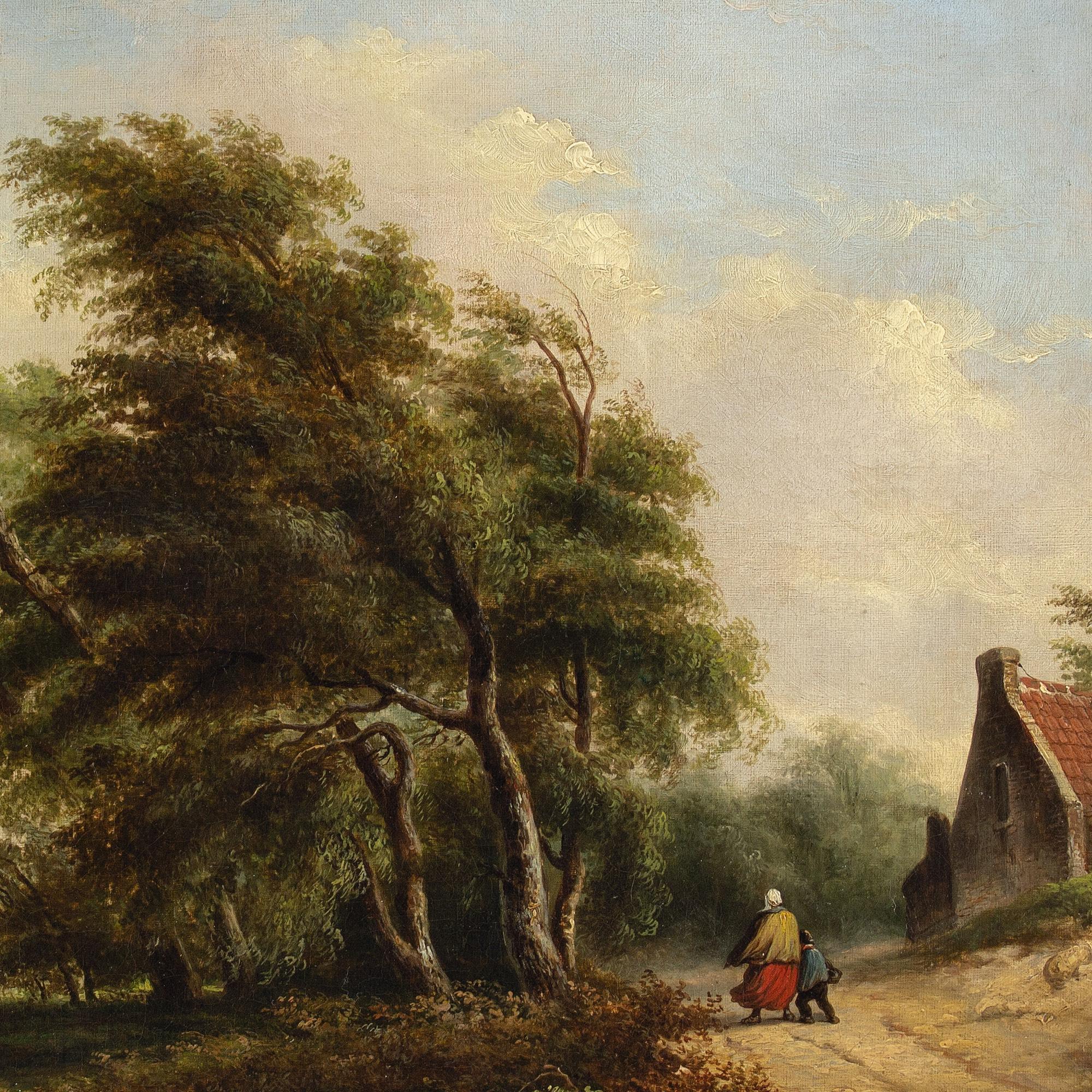 École belge du milieu du XIXe siècle, paysage balayé par le vent avec chalet en vente 1