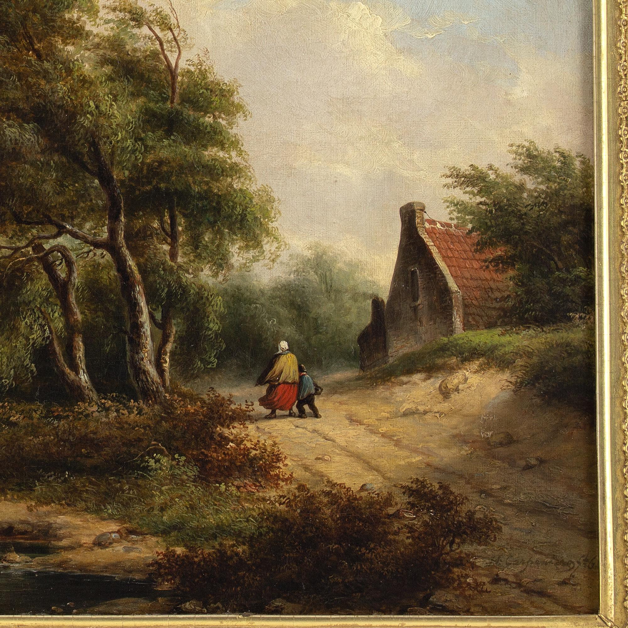 École belge du milieu du XIXe siècle, paysage balayé par le vent avec chalet en vente 2