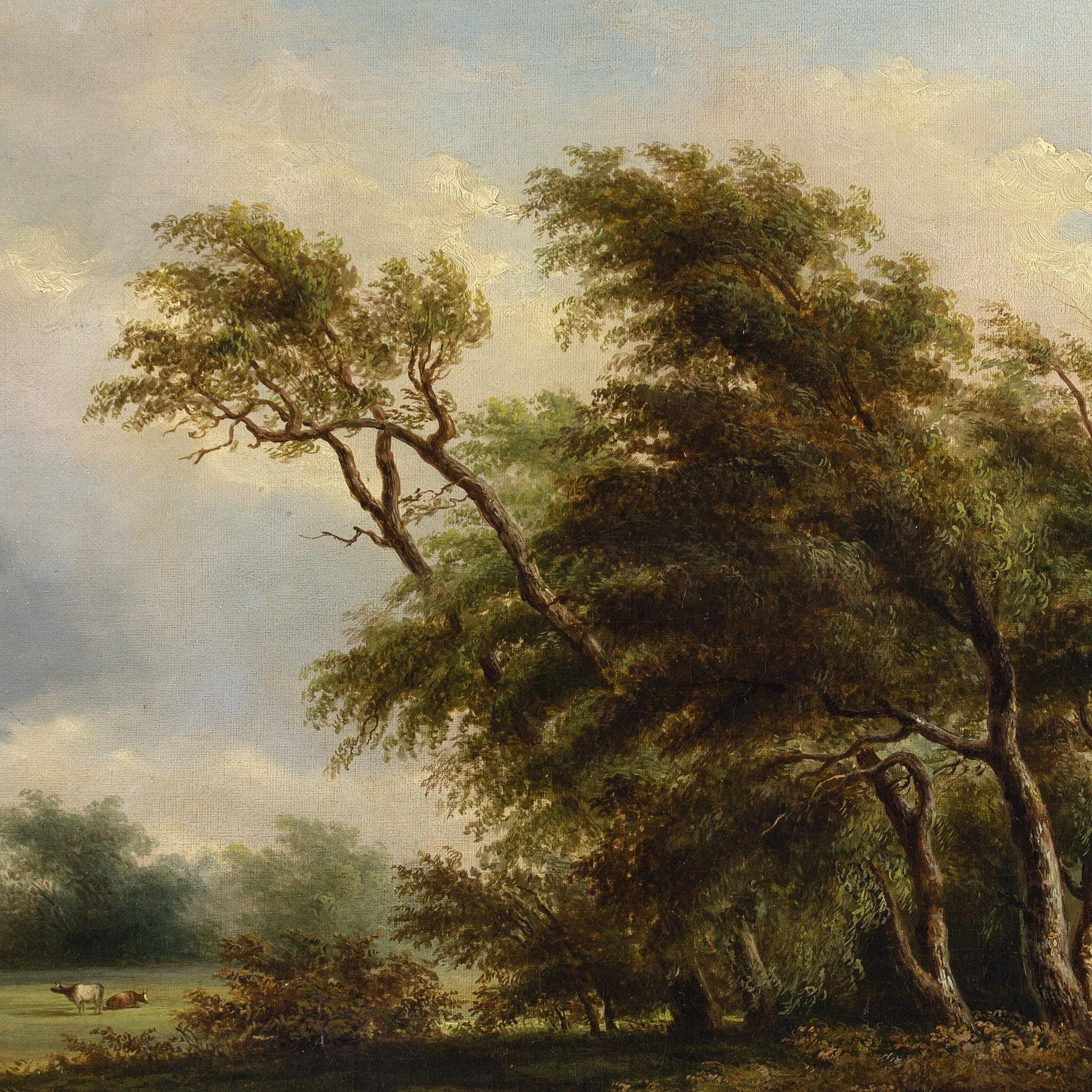 École belge du milieu du XIXe siècle, paysage balayé par le vent avec chalet en vente 3