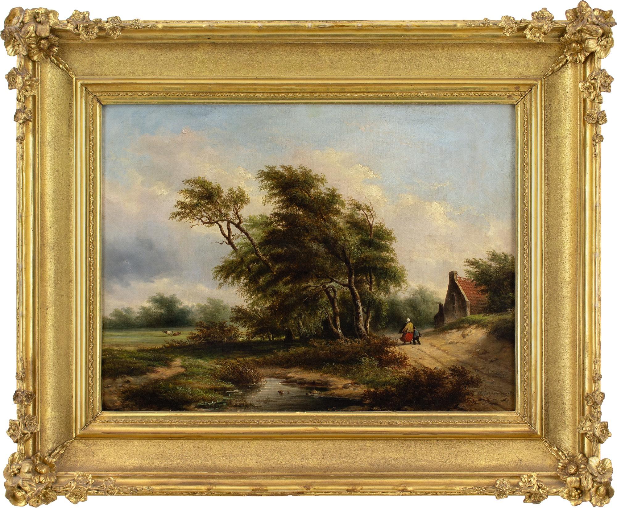 Landscape Painting Unknown - École belge du milieu du XIXe siècle, paysage balayé par le vent avec chalet