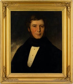 Antique Mid-19th-Century British School Portrait Of A Gentleman, Oil Painting