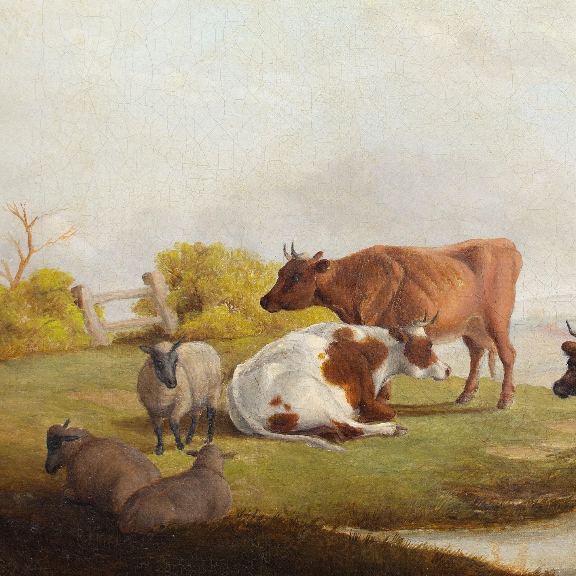Mid-19th-Century English School, Landscape With Grazing Cattle & Stream 4