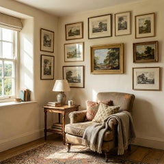 Mid-19th-Century English School, Rural Scene With Family, Cattle & Cottage