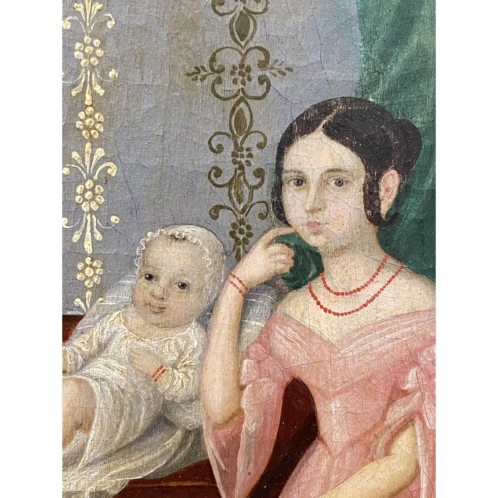 Portrait à l'huile de famille du milieu du XIXe siècle, vers 1840 en vente 5