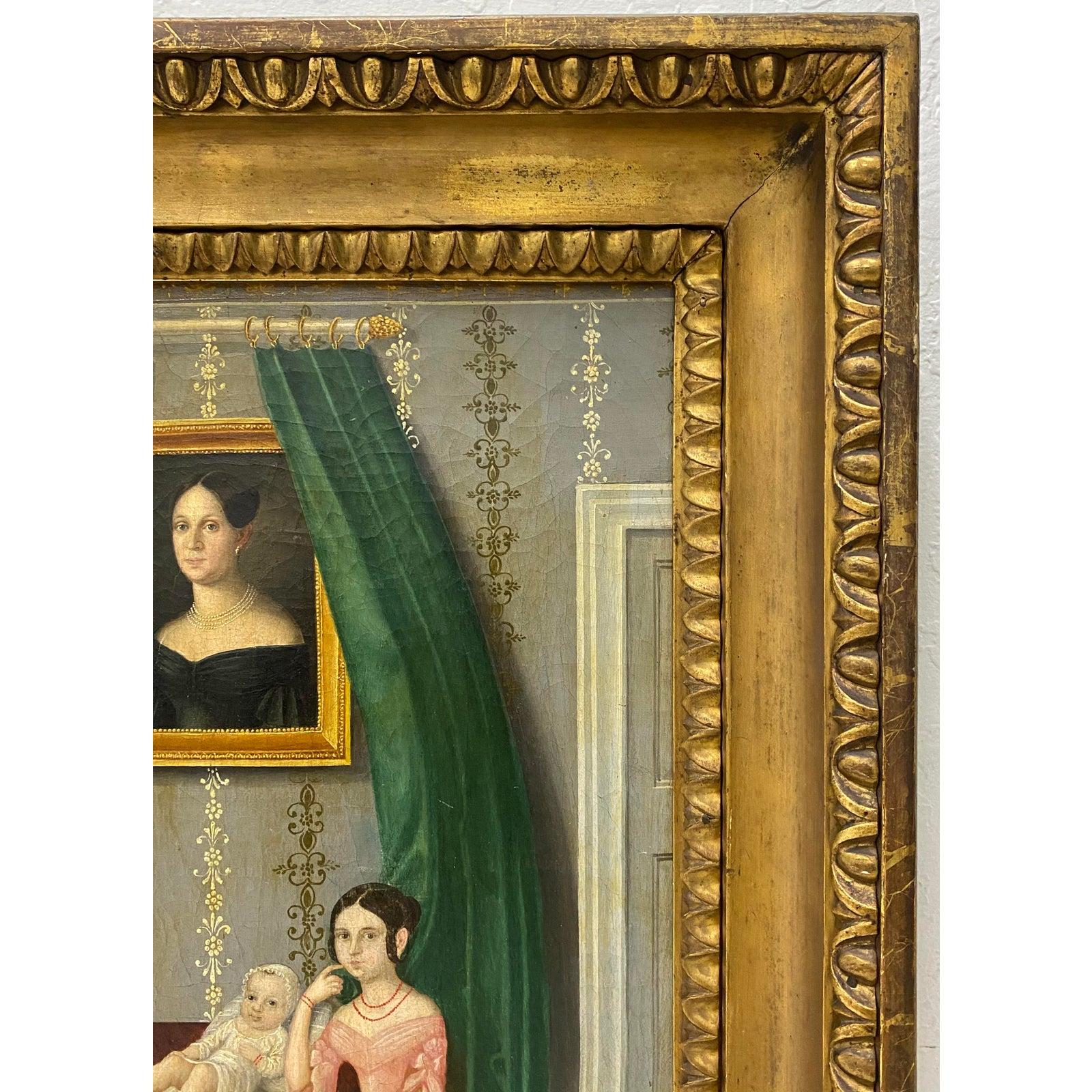 Portrait à l'huile de famille du milieu du XIXe siècle, vers 1840 - Painting de Unknown