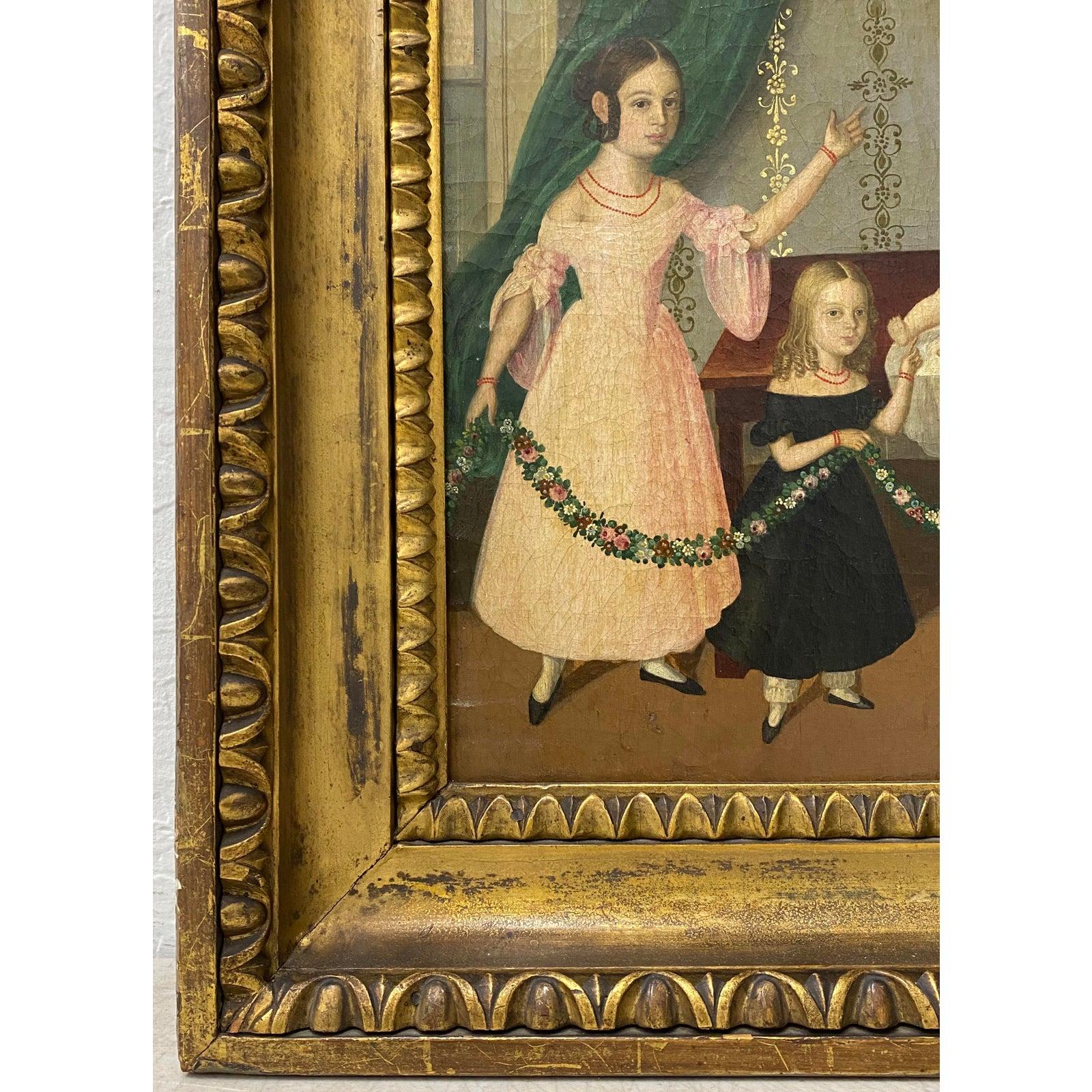 Portrait à l'huile de famille du milieu du XIXe siècle, vers 1840 - Impressionnisme Painting par Unknown