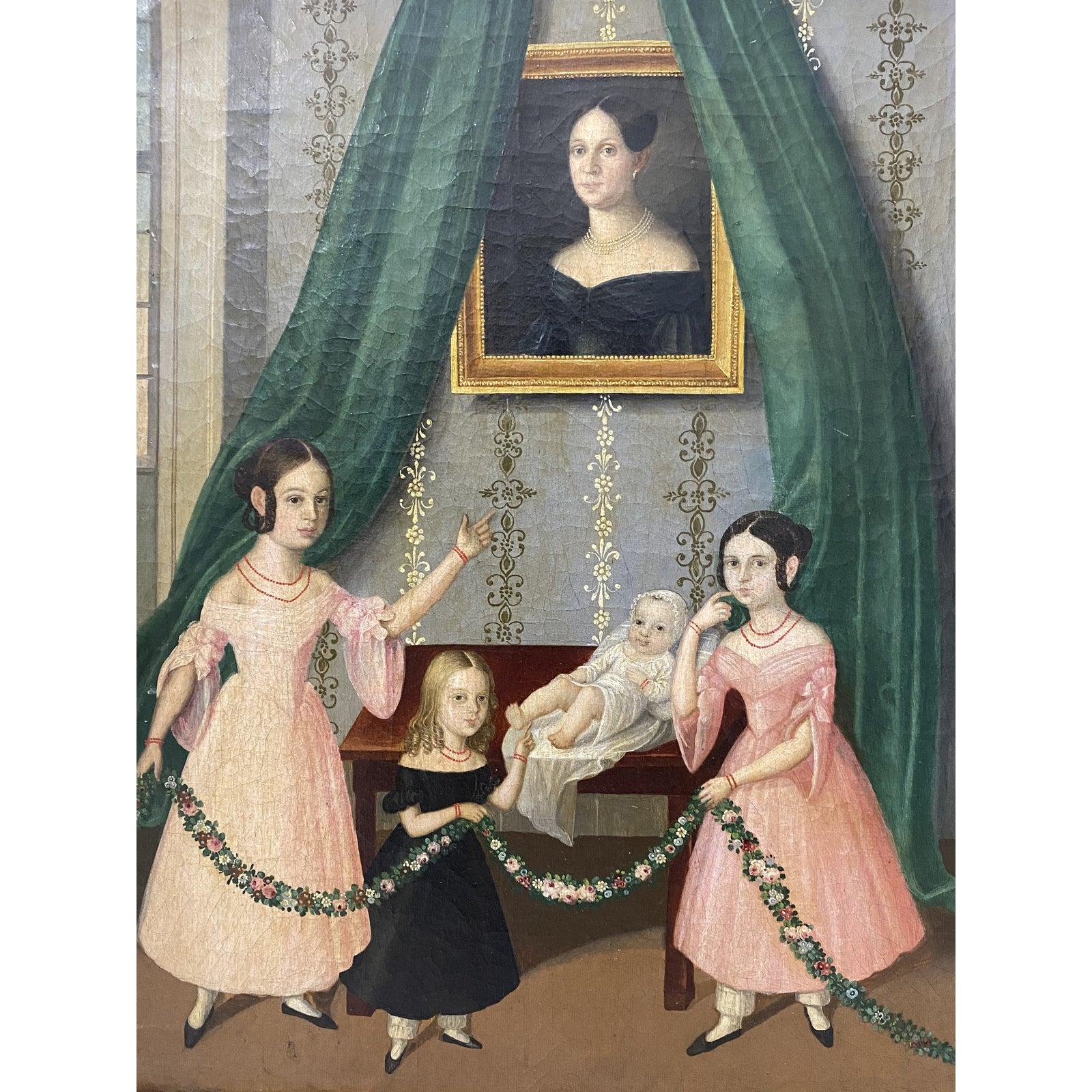 Portrait à l'huile de famille du milieu du XIXe siècle, vers 1840 en vente 1
