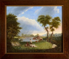 Arte popular de mediados del siglo XIX Escena de caza, paisaje, animal y figurativo, 1852