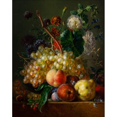 German School de mediados del siglo XIX, Bodegón con frutas, flores y ramas