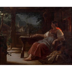 Escuela de Munich de mediados del siglo XIX, Escena nocturna alpina con mujer descansando