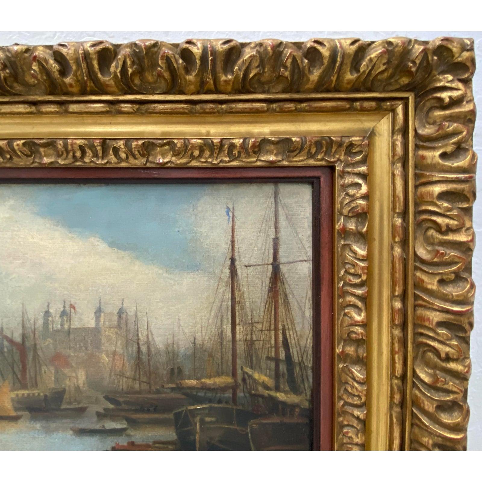Mid 19th Century Nautical View of the River Thames, London Oil Painting 1