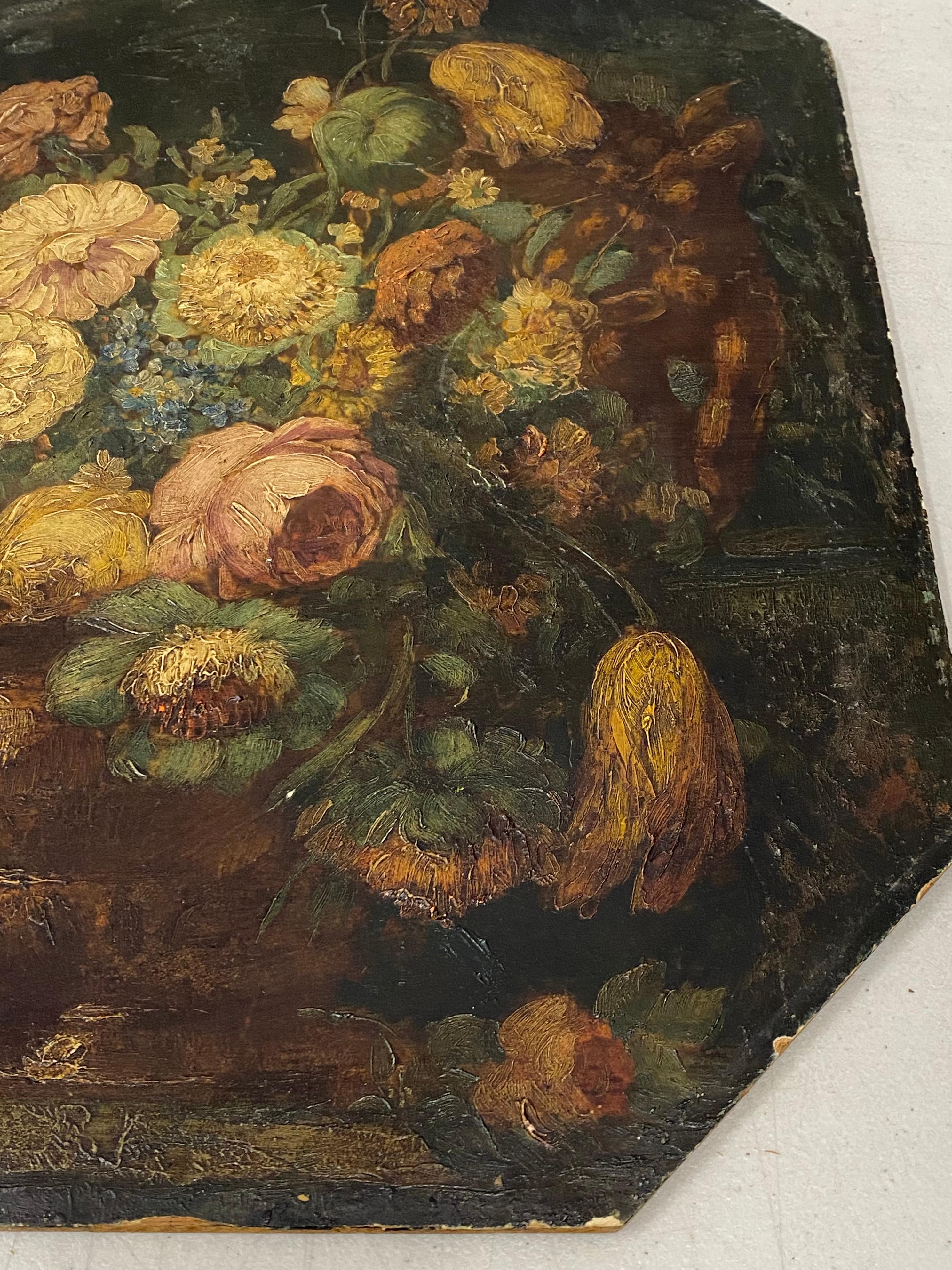 Mid 19th Century Octagonal Panel Floral Still Life Oil Painting

Classic European school oil painting with some old master sensibilities

Original oil on octagonal panel

Dimensions 16