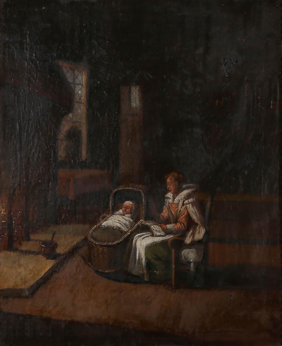 Mid 19th Century Oil - A Bedtime Story - Painting by Unknown