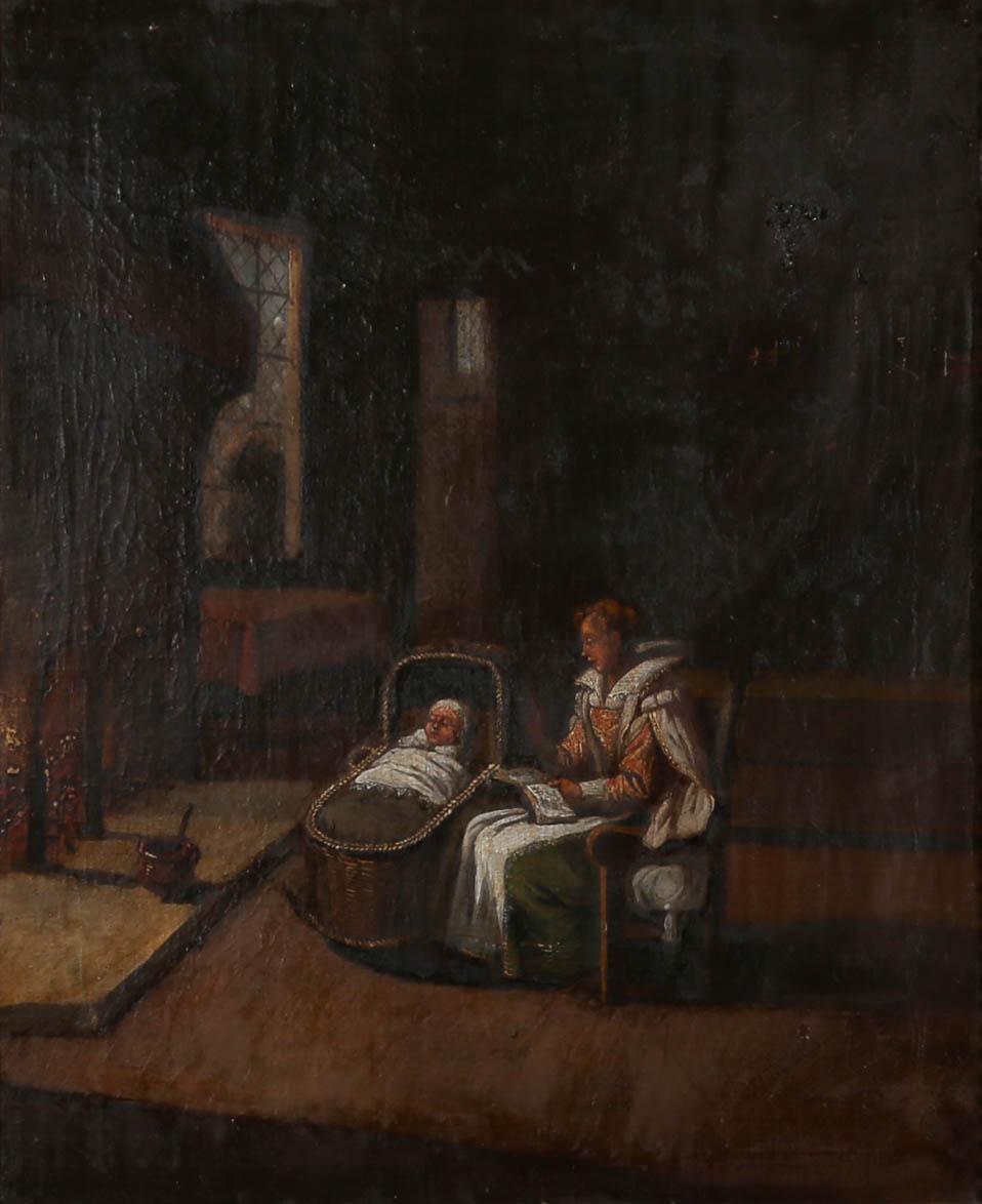 Huile du milieu du 19e siècle - Une histoire à dormir debout - Painting de Unknown