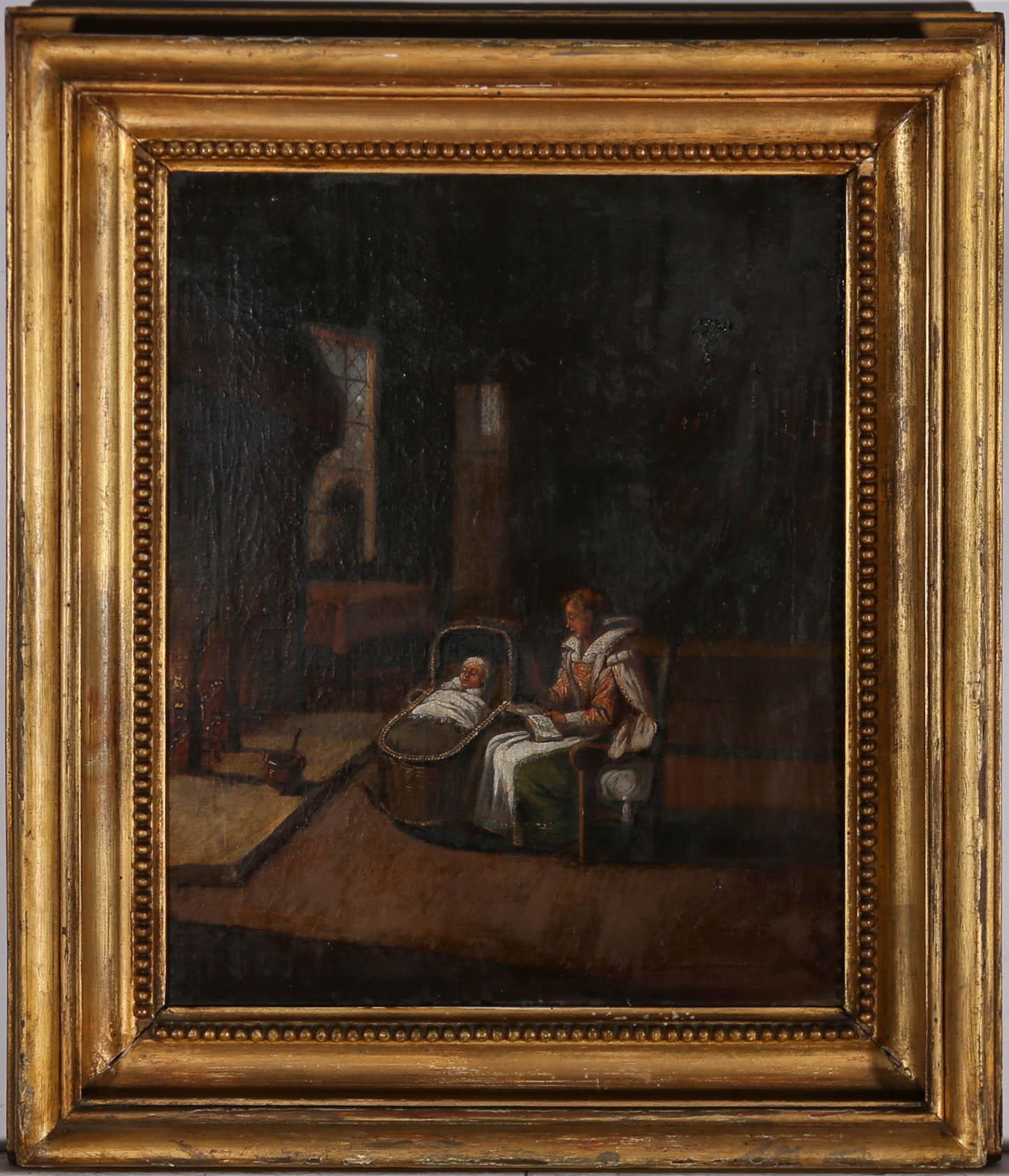 Unknown Figurative Painting - Mid 19th Century Oil - A Bedtime Story