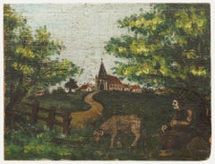 Öl aus der Mitte des 19. Jahrhunderts - Junge und seine Ziege