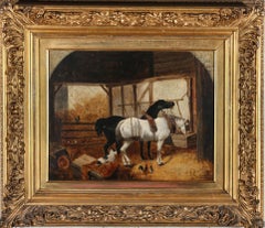 Antique Mid 19th Century Oil - Evening in the Barn