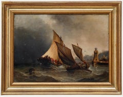 Mid 19th Century Oil - Fishing Boats Caught in a Storm