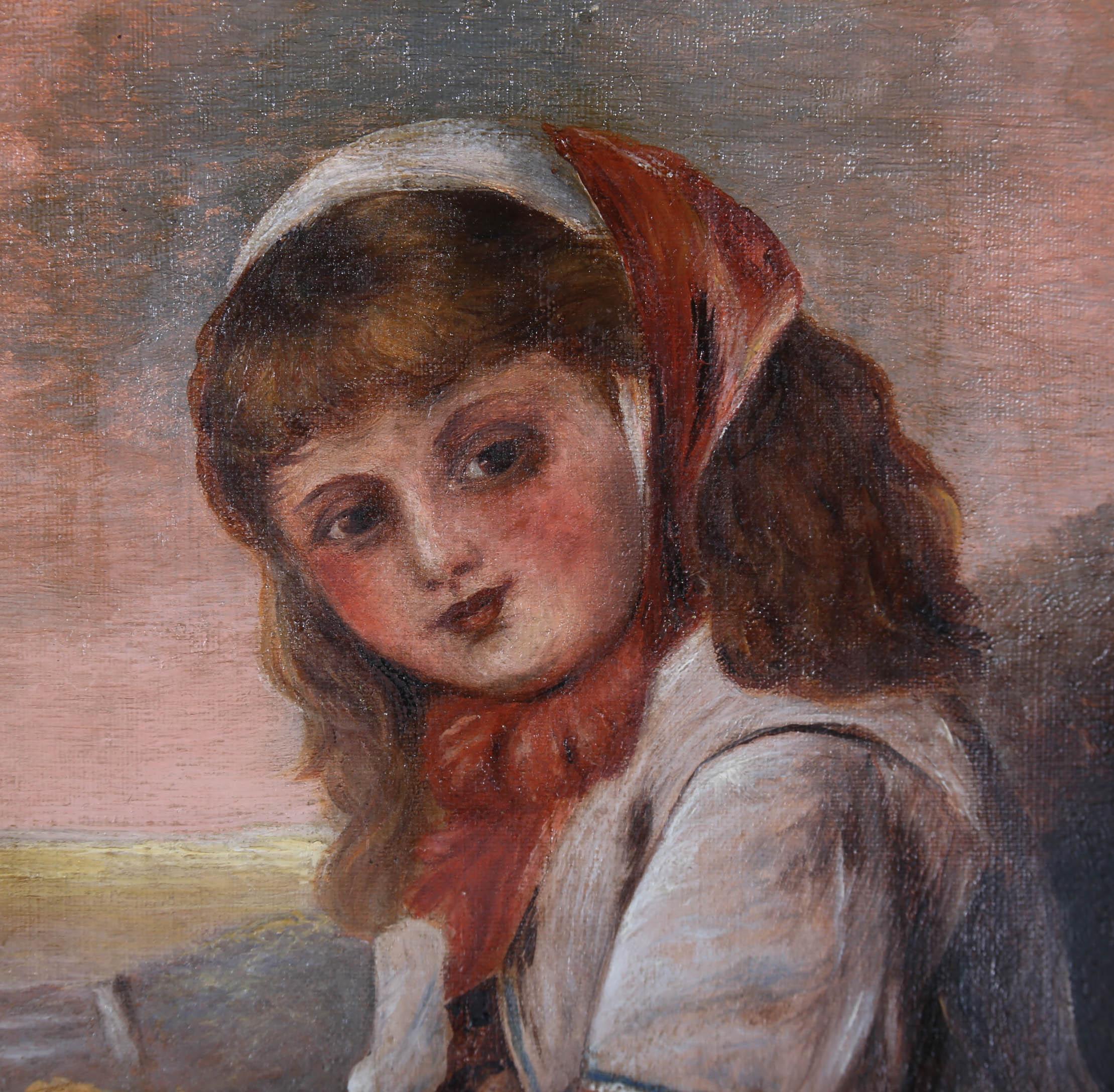 Mid 19th Century Oil - Girl with Wheat Sheaf For Sale 2
