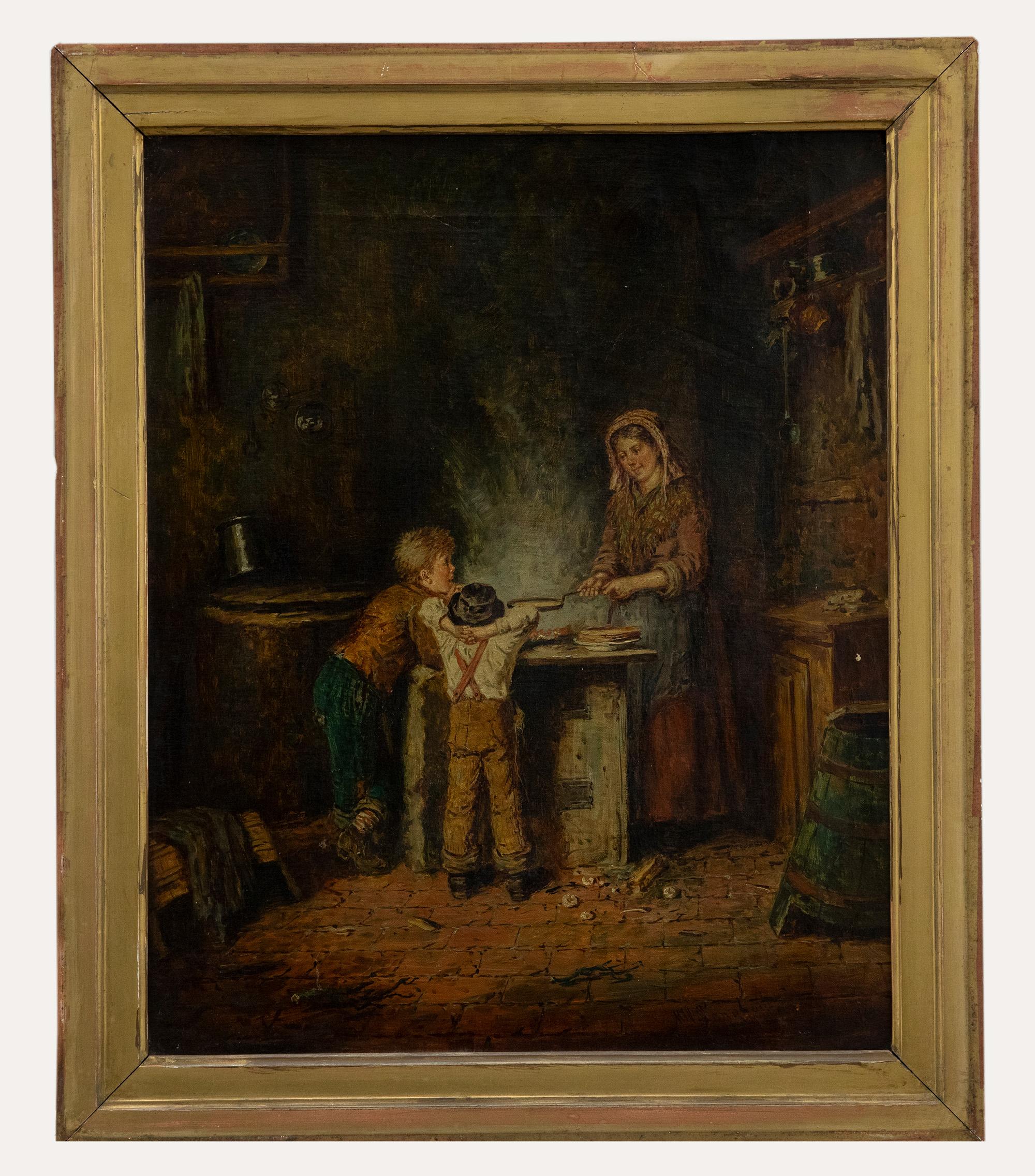 Unknown Figurative Painting - Mid 19th Century Oil - Impatient Assistants