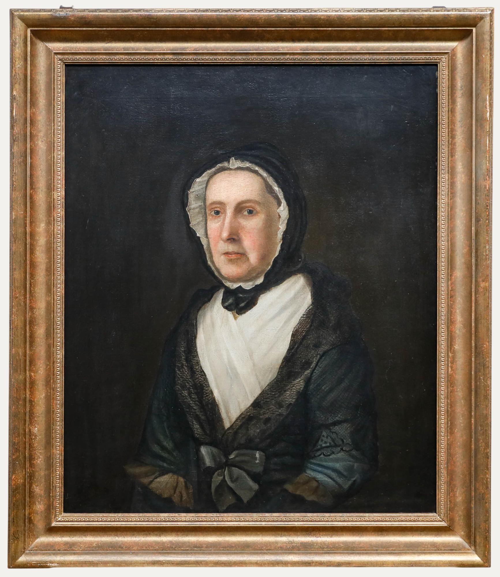 Unknown Portrait Painting - Mid 19th Century Oil - Lady in Mourning