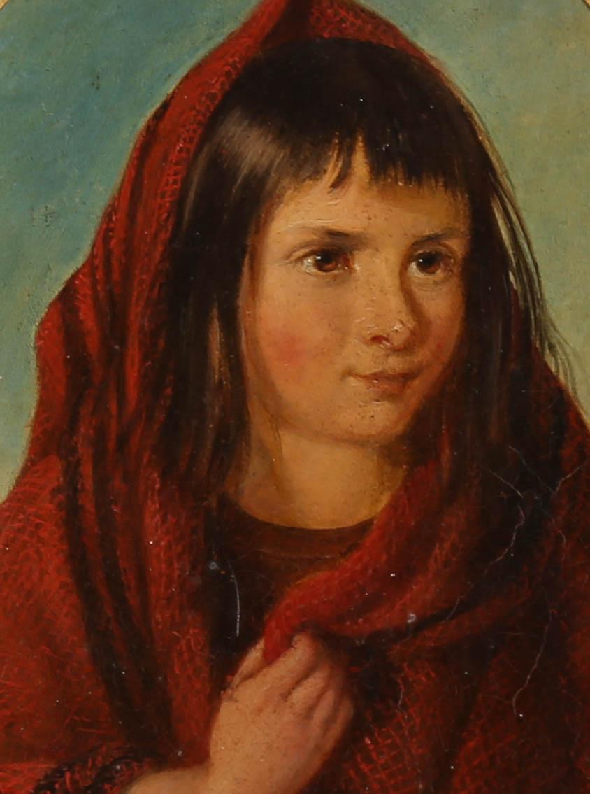 Mid 19th Century Oil - Little Girl In Red - Painting by Unknown