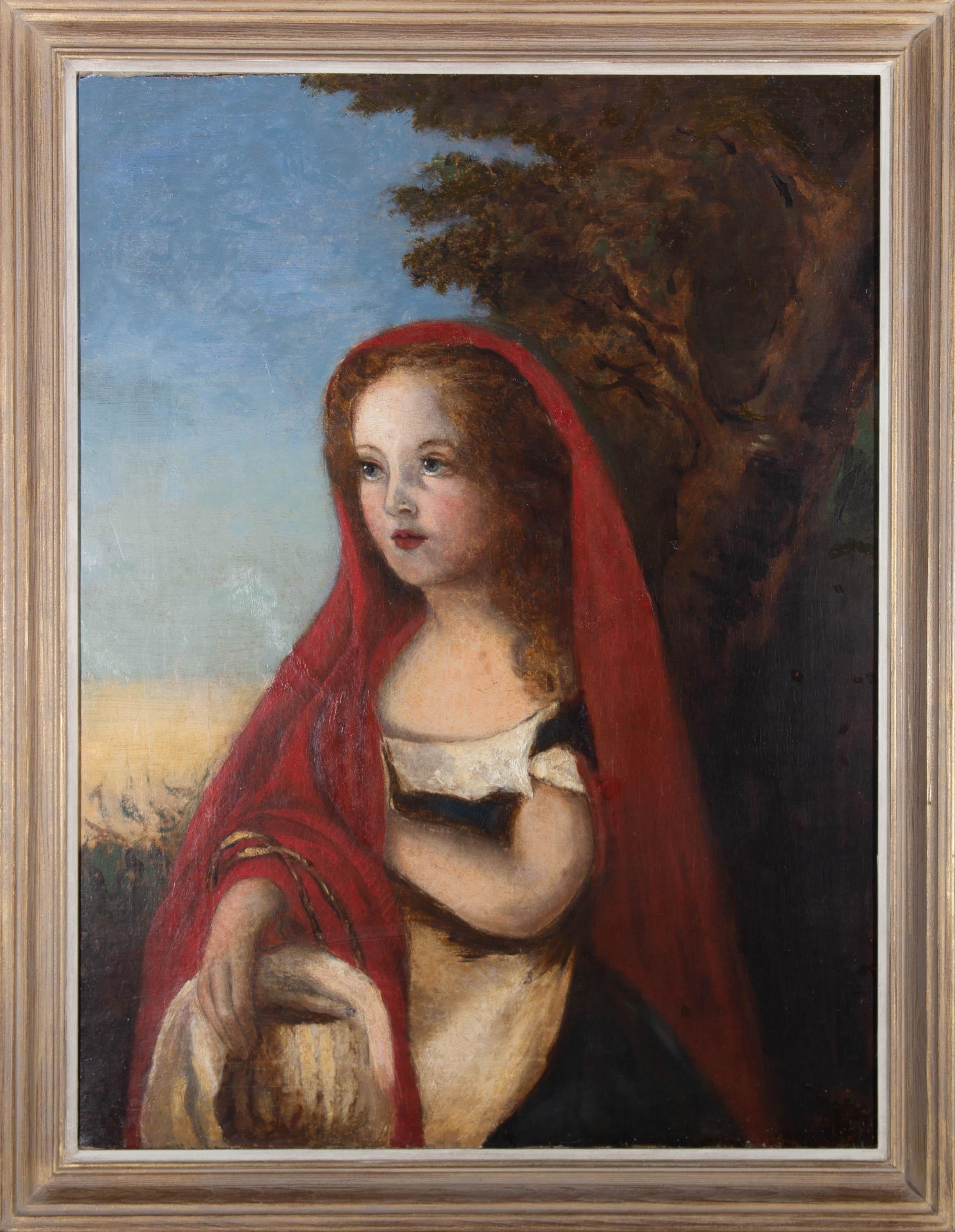 Unknown Portrait Painting - Mid 19th Century Oil - Little Girl In Red