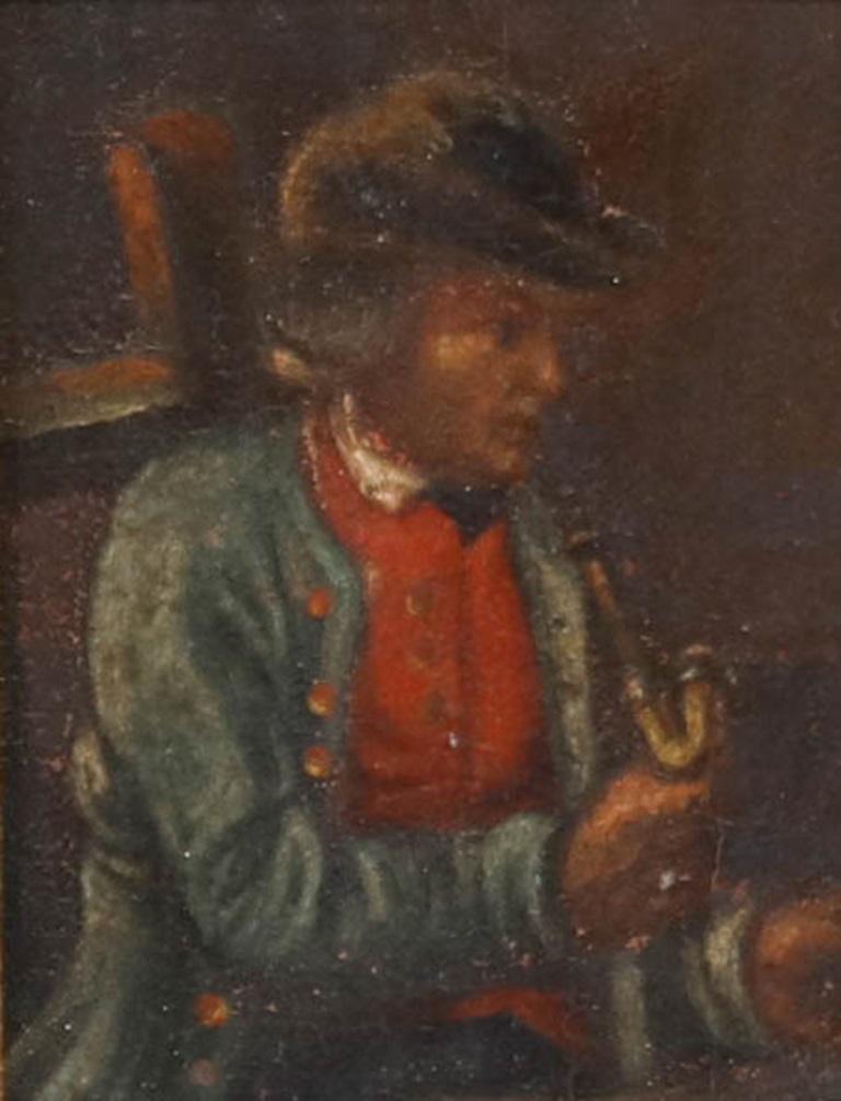 Öl aus der Mitte des 19. Jahrhunderts - Mann mit einer langen Pfeife – Painting von Unknown