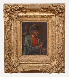 Mid 19th Century Oil - Man with A Long Pipe