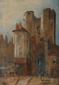 Antique Mid 19th Century Oil - Market at the City Gates