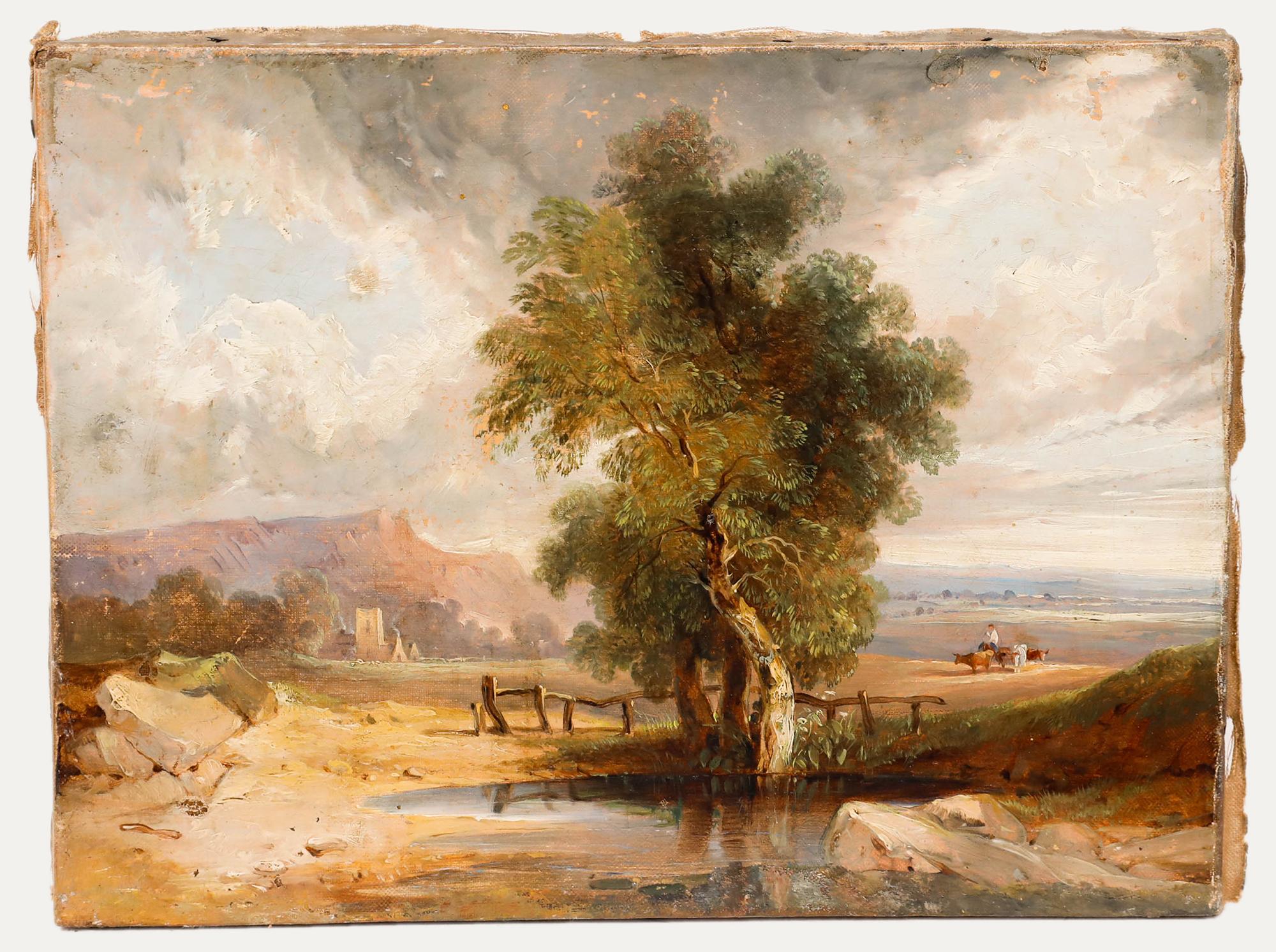 Unknown Landscape Painting – Mitte 19. Jahrhundert Öl - OAK by the Pond (Eiche am Teich)