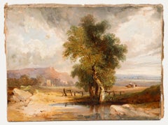 Olio della metà del XIX secolo - Oak vicino allo stagno