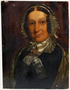 Olio della metà del XIX secolo - Ritratto di una signora vittoriana