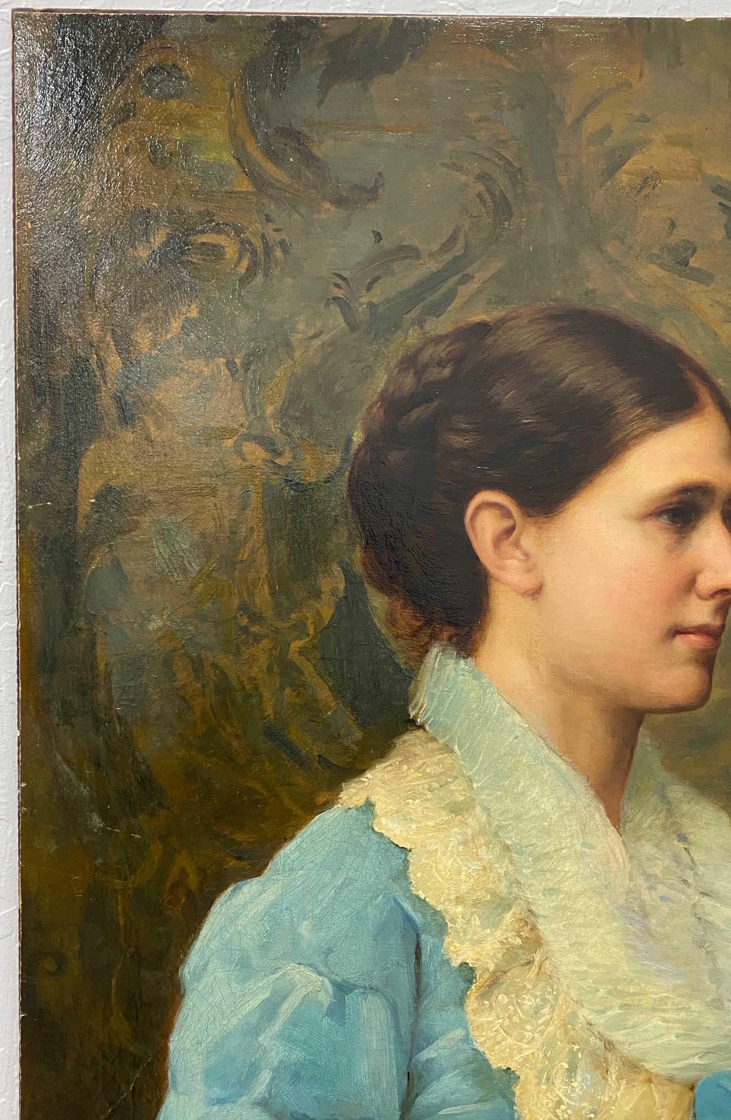 Mid 19th Century Oil Portrait of a Young Couple C.1860 1