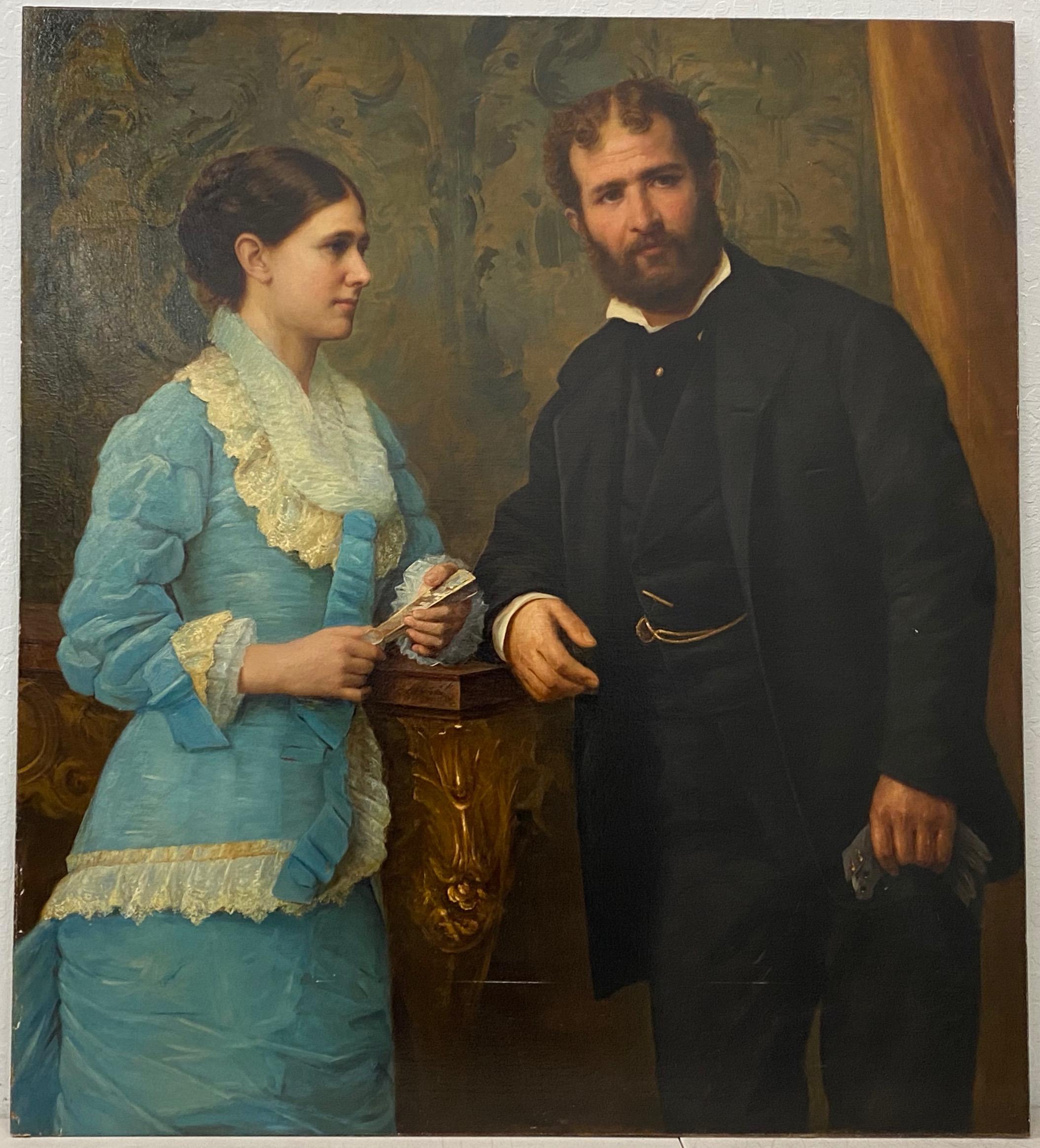 Unknown - Mid 19th Century Oil Portrait of a Young Couple C.1860 For Sale  at 1stDibs