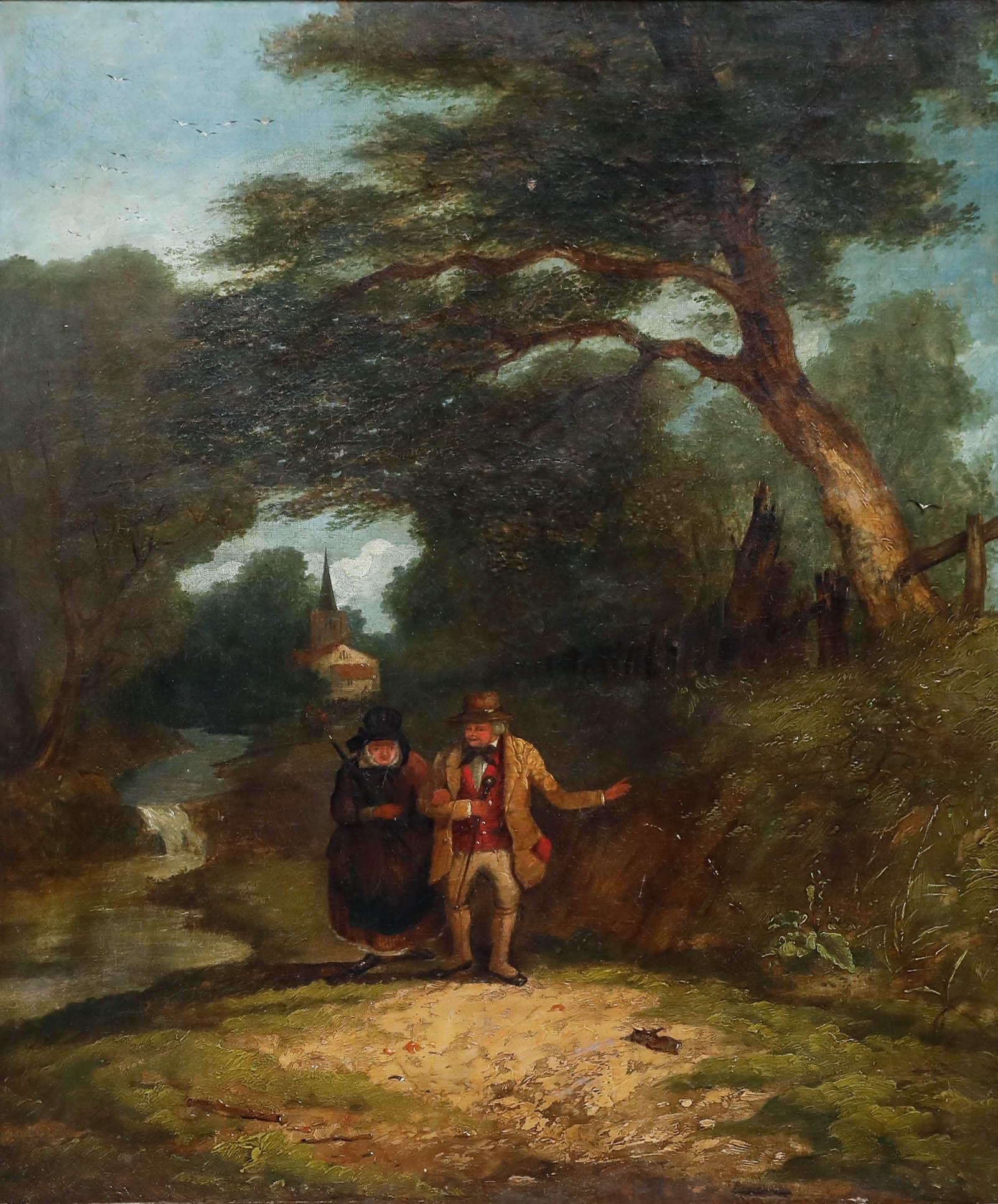 Öl aus der Mitte des 19. Jahrhunderts - Rückkehr vom Morgengottesdienst – Painting von Unknown