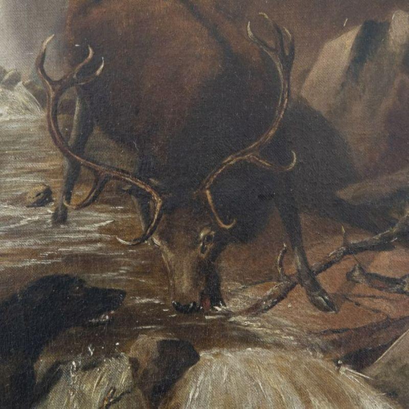 Mid 19th Century Oil - Stag Hunt in the Falls 1