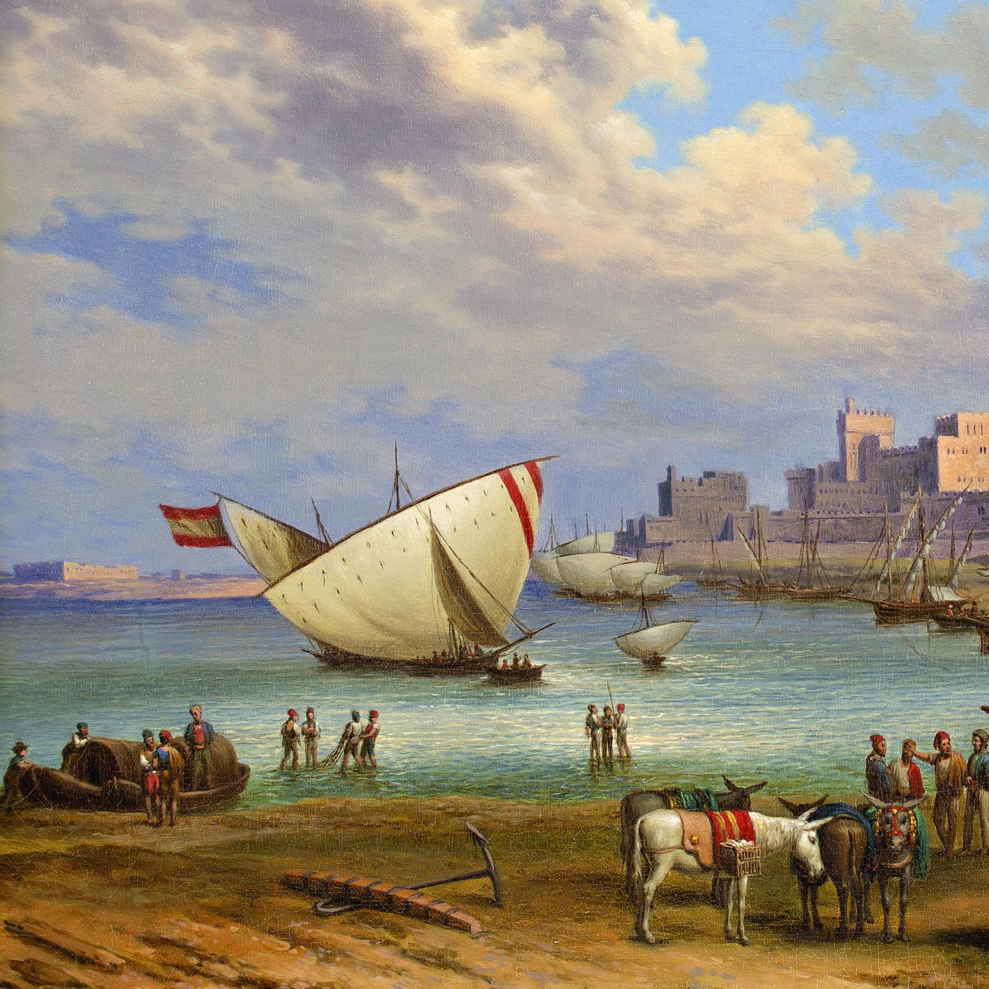 Mid-19th-Century, Port Of Tarifa, Spain, Oil Painting  2