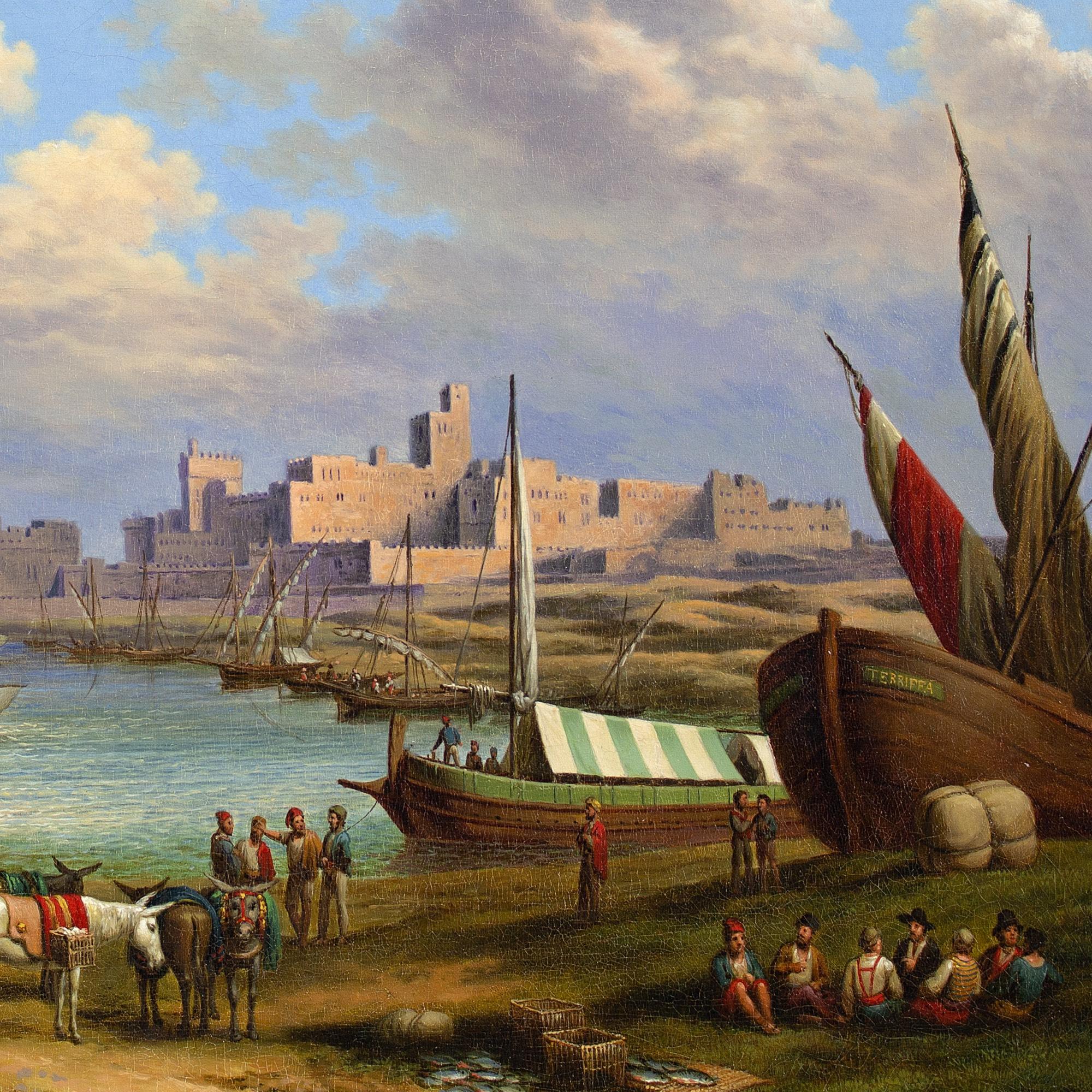 Mid-19th-Century, Port Of Tarifa, Spain, Oil Painting  3