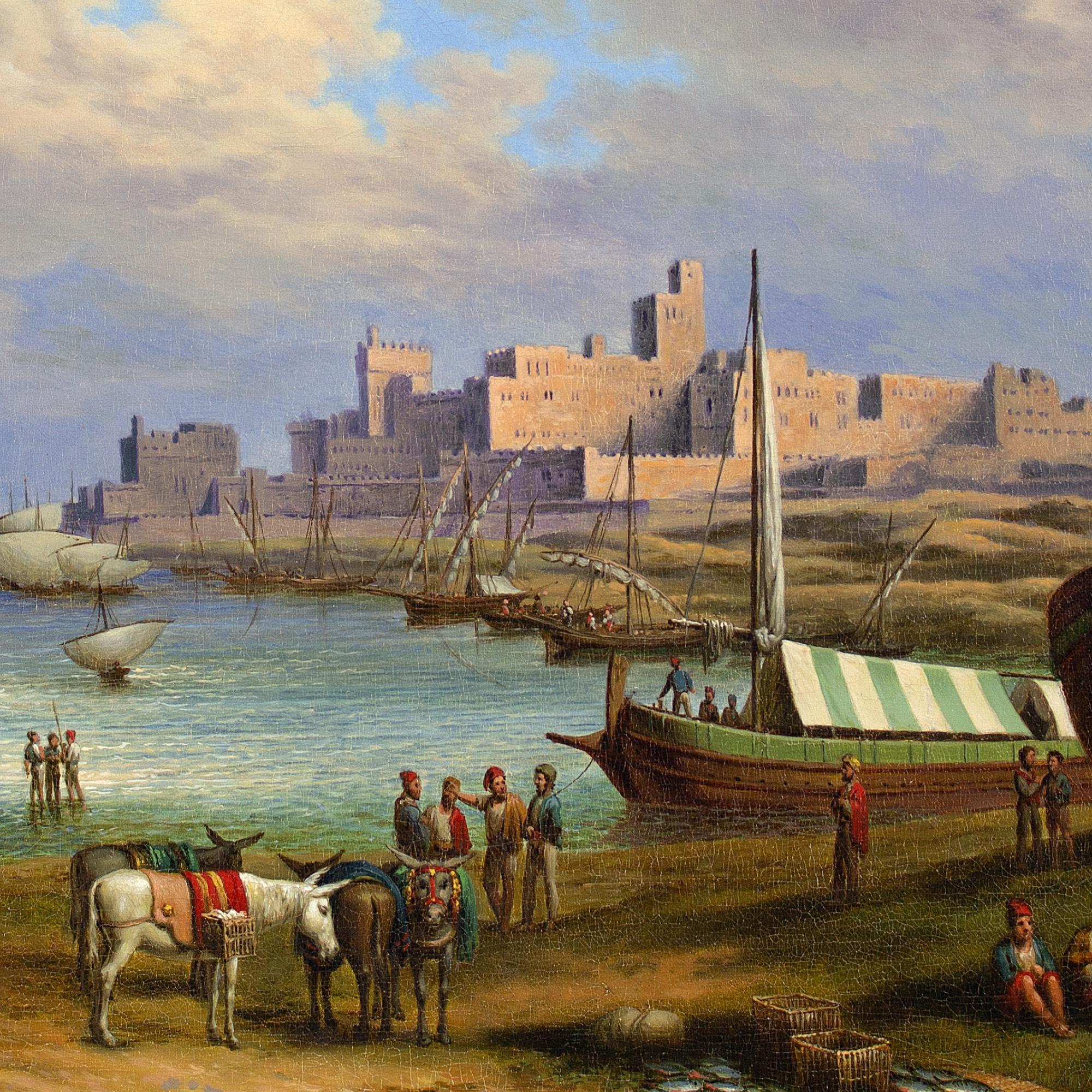 Mid-19th-Century, Port Of Tarifa, Spain, Oil Painting  4