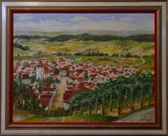Mid 20th C. European Village Scene Oil Painting