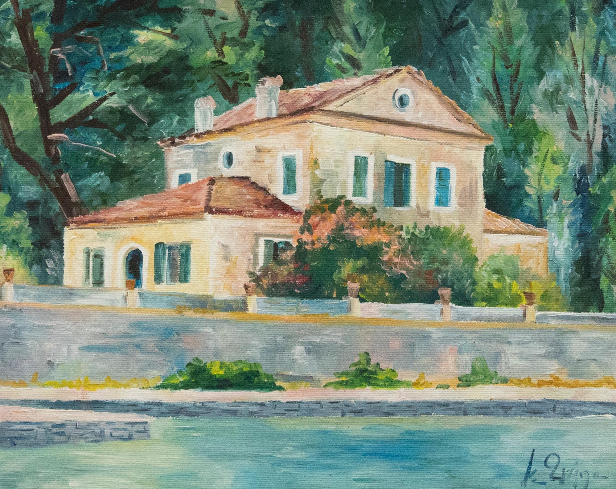 Mid 20th Century Acrylic - The Villa - Painting by Unknown