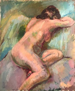 Vintage Mid 20th Century British Oil Painting The Nude Model