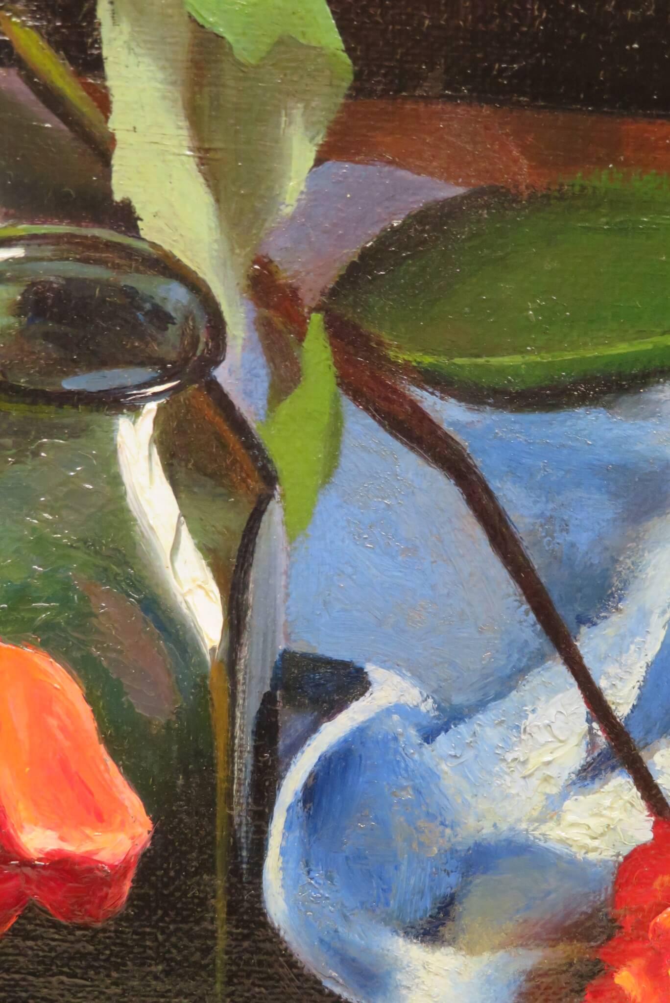 mid 20th Century English COLOURFUL & STUNNING Still Life Flowers OIL PAINTING For Sale 6