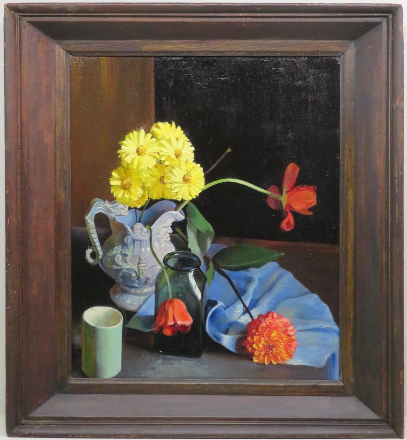 mid 20th Century English COLOURFUL & STUNNING Still Life Flowers OIL PAINTING - Painting by Unknown