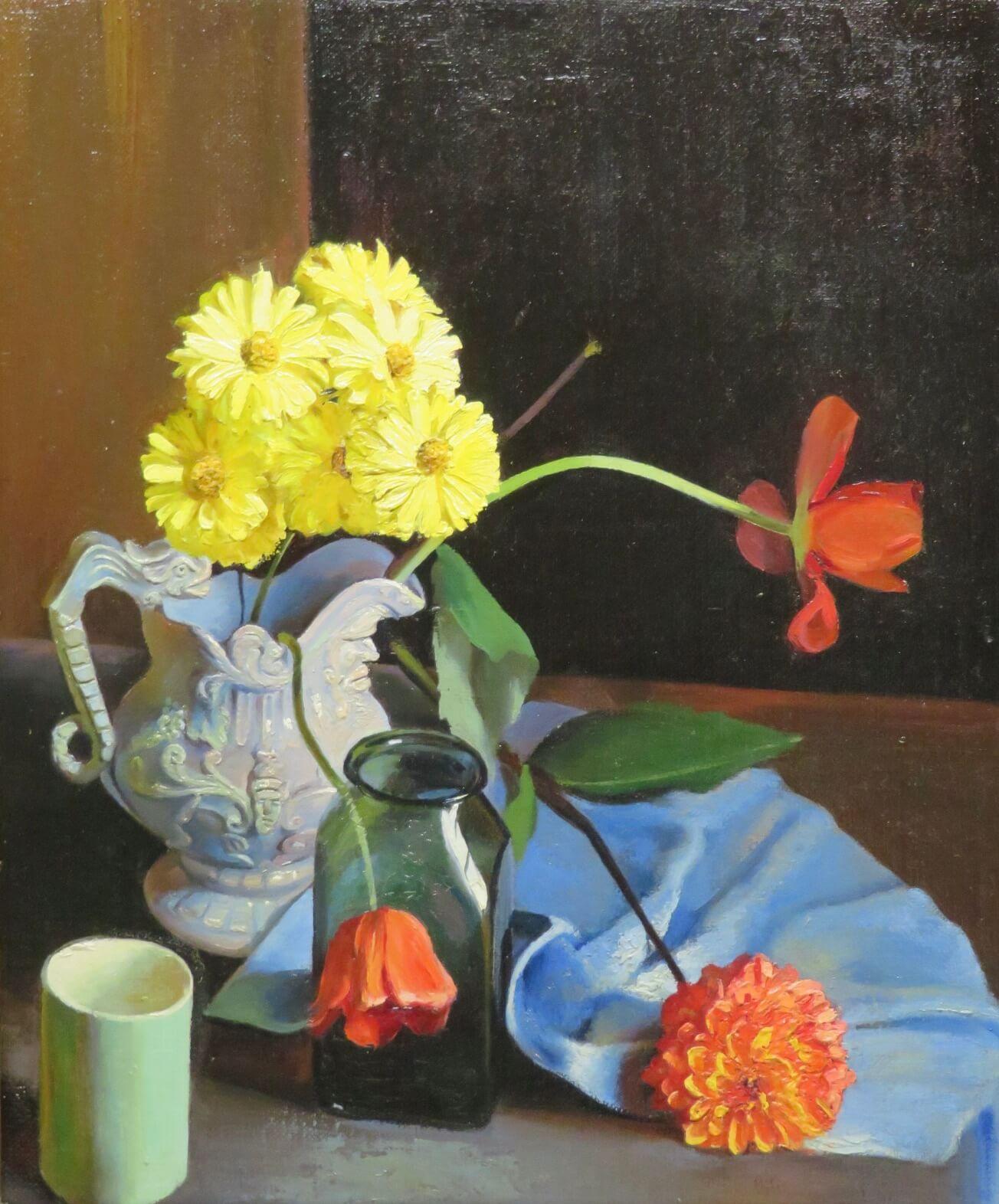 mid 20th Century English COLOURFUL & STUNNING Still Life Flowers OIL PAINTING For Sale 1