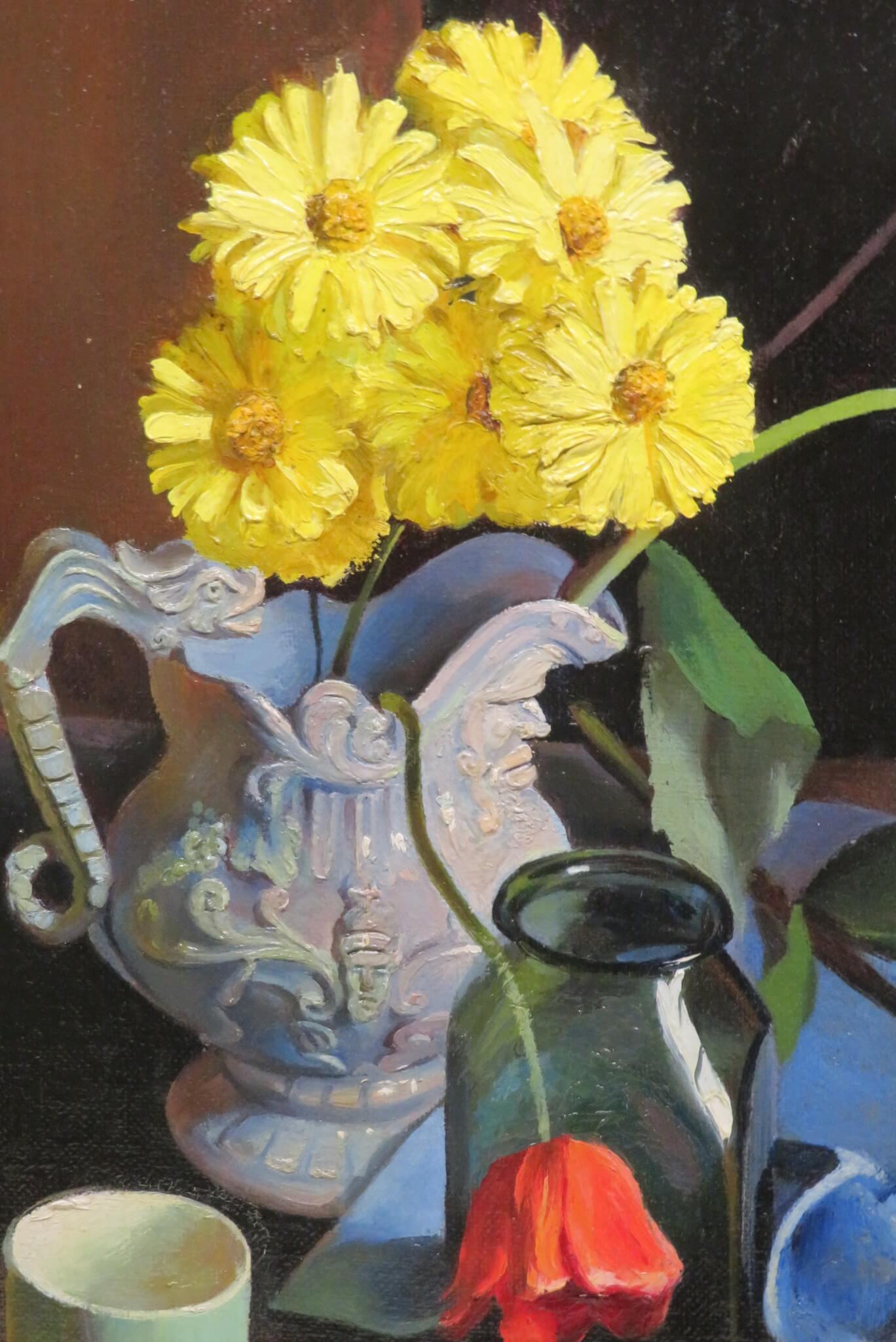 mid 20th Century English COLOURFUL & STUNNING Still Life Flowers OIL PAINTING For Sale 3