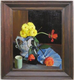 metà del 20° secolo Inglese COLORE e STUPORE Natura morta di fiori PITTURA AD OLIO