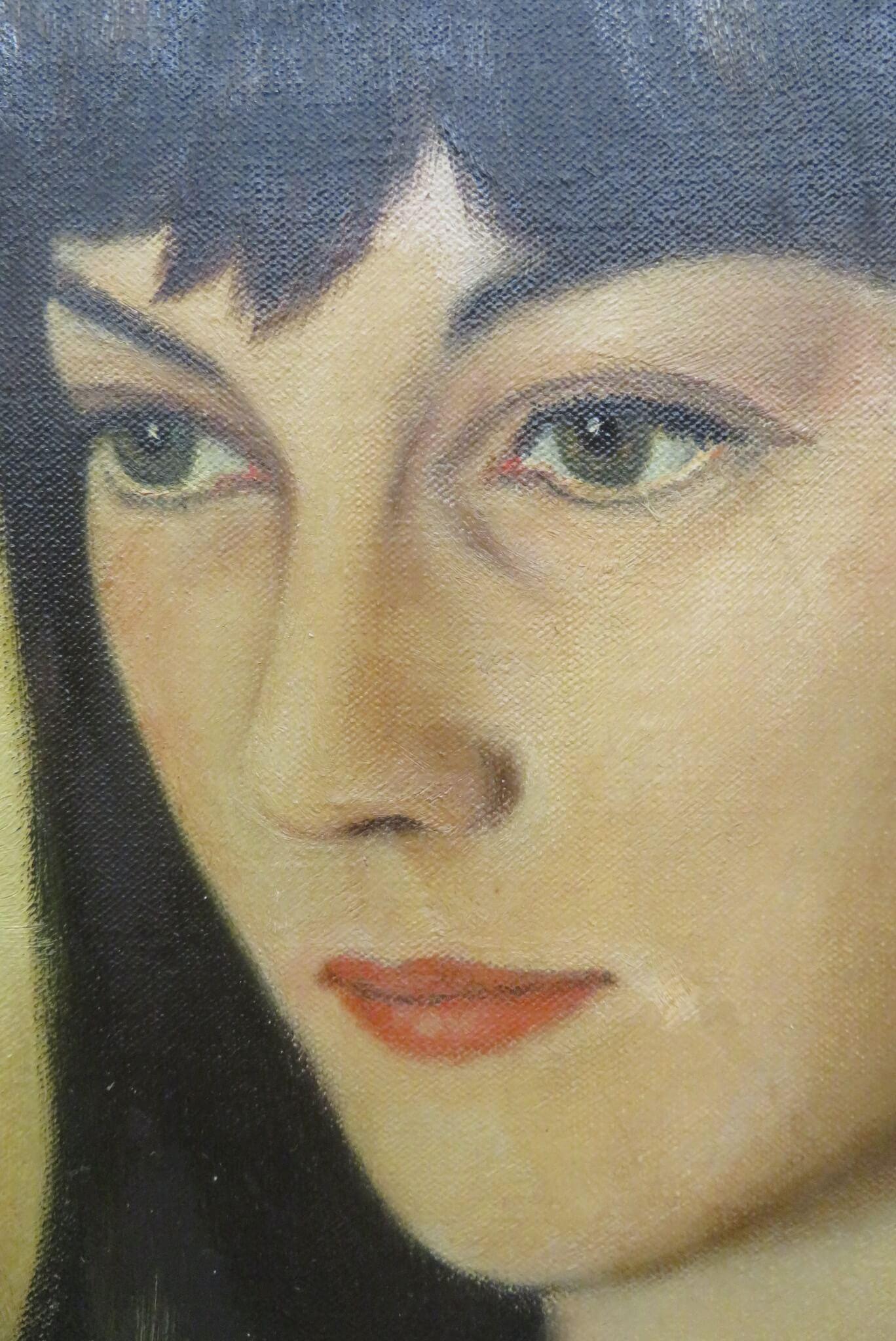 Mitte 20. Jahrhundert English School PORTRAIT OF A LADY original Ölgemälde (Braun), Portrait Painting, von Unknown